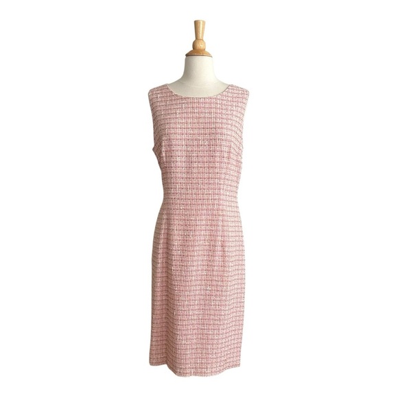 ANNE KLEIN Vintage 90s Pink Tweed Sleeveless Dress Made in Hong Kong Timeless 12 - Picture 13 of 15